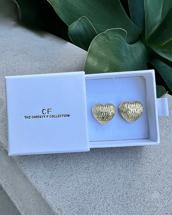 Textured Heart Studs - thechristyfcollection