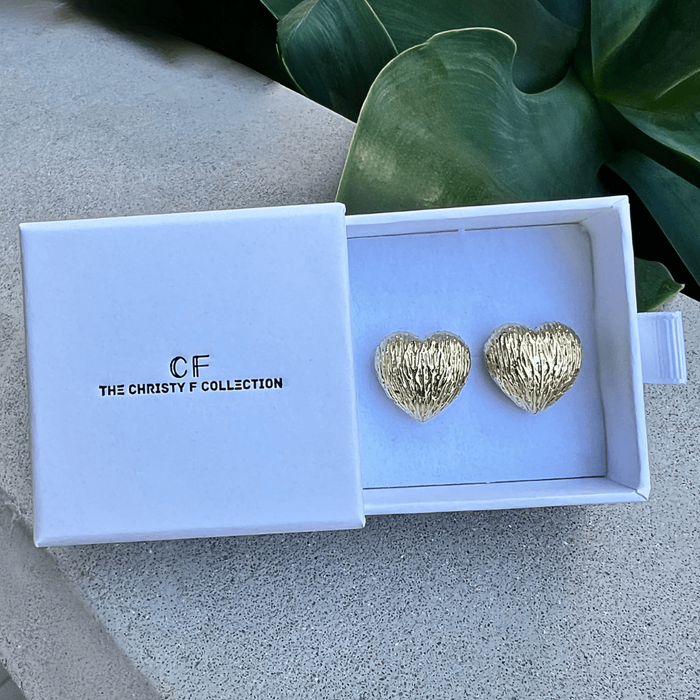 Textured Heart Studs - thechristyfcollection