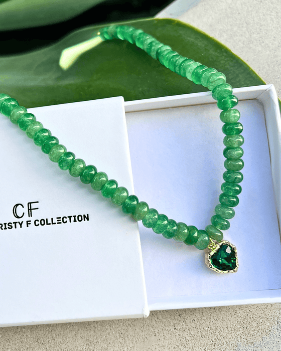Green Agate Heart Necklace - thechristyfcollection