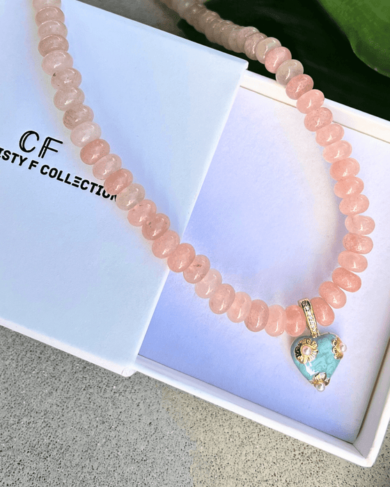 Pink Agate Heart Necklace - thechristyfcollection