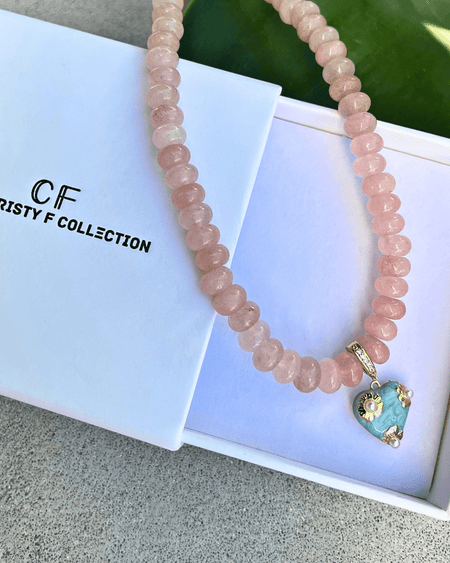 Pink Agate Heart Necklace - thechristyfcollection