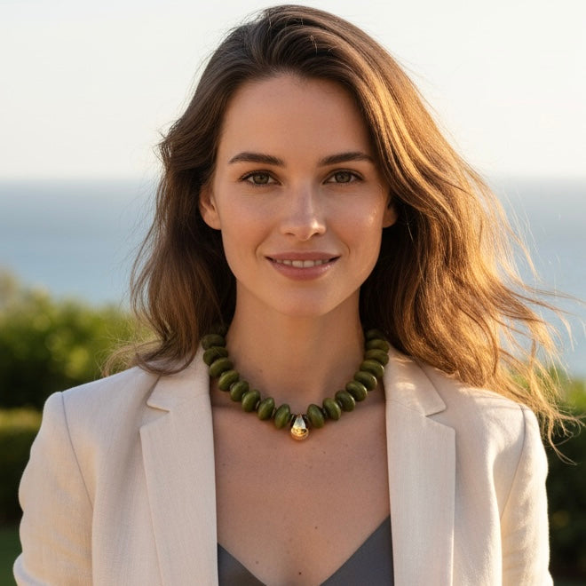 Olive Green Beaded Bliss Necklace