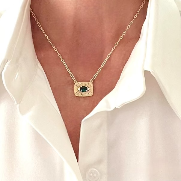 All Eyes on You gold-filled evil eye charm necklace styled shot - The Christy F Collection