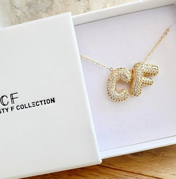 Diamond Puffy Initial Necklace