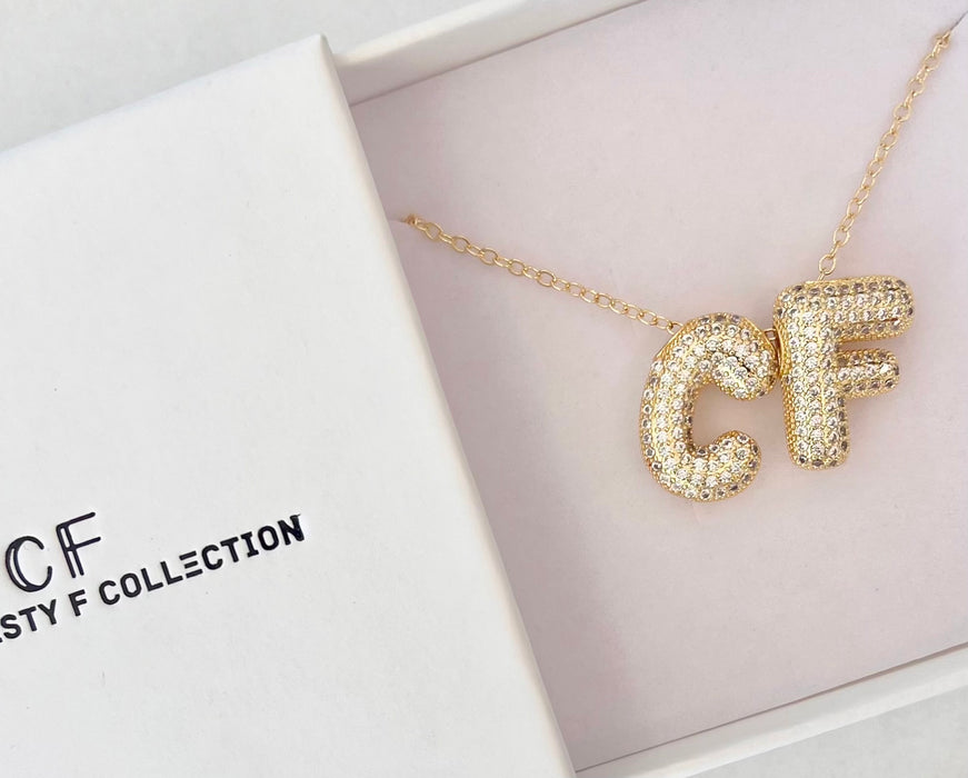 Diamond Puffy Initial Necklace