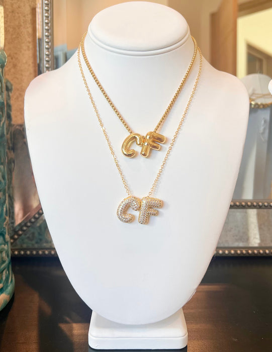 Diamond Puffy Initial Necklace