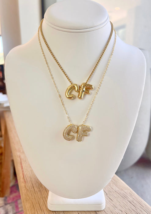 Diamond Puffy Initial Necklace