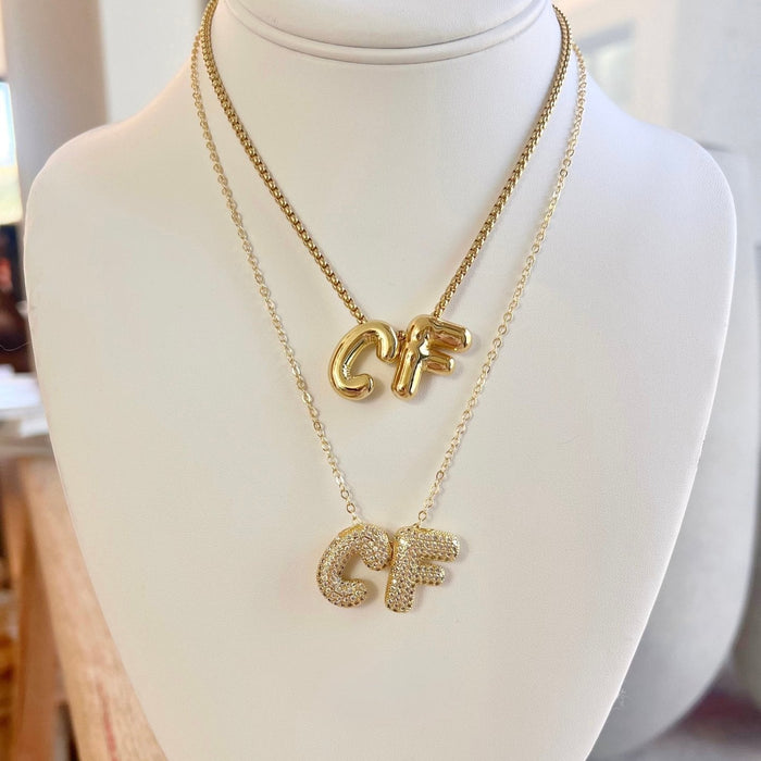 Diamond Puffy Initial Necklace - thechristyfcollection