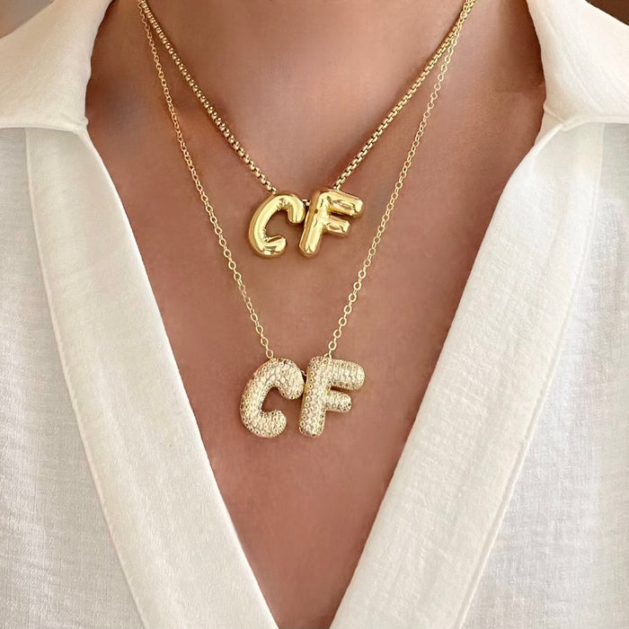 Diamond Puffy Initial Necklace - thechristyfcollection