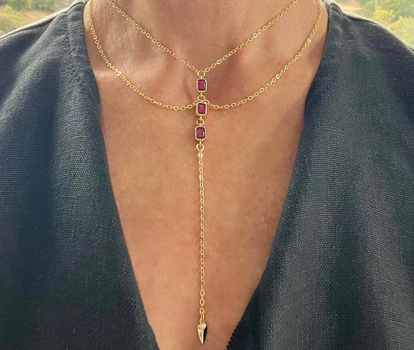 Tiered Ruby Lariat Drop