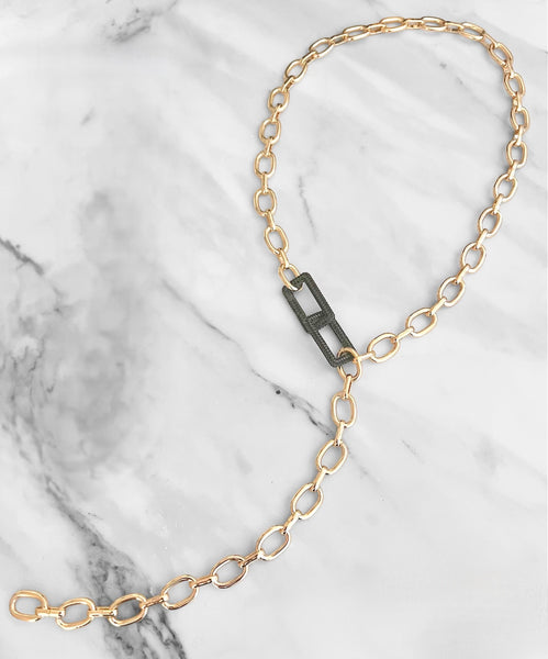 Black Diamond Gold Link Necklace