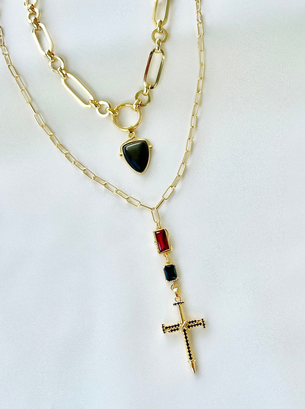 The Cross & Shield Stack - Gold Filled Cross Pendant Necklace Stack Set ...