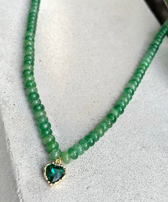 Green Agate Heart Necklace - thechristyfcollection