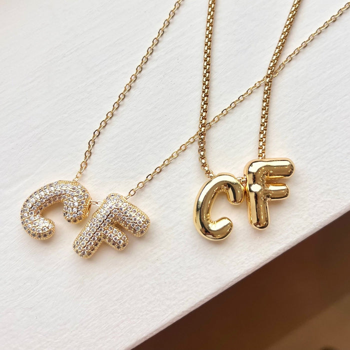 Diamond Puffy Initial Necklace - thechristyfcollection