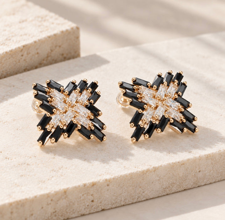 Black Art Deco Studs