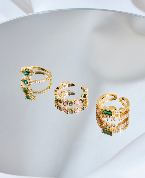 Double Band Emerald Baguette Ring