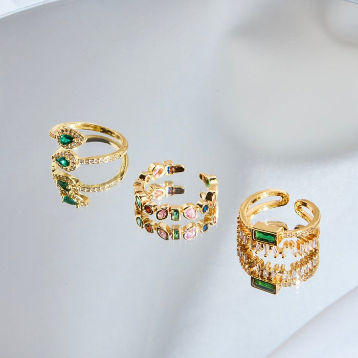 Double Band Emerald Baguette Ring - thechristyfcollection