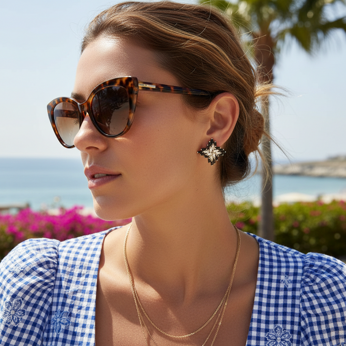 Black Art Deco Studs