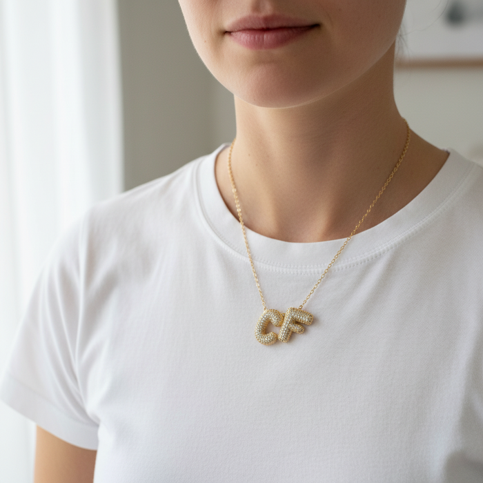 Diamond Puffy Initial Necklace