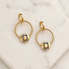 Blue mahjong bead hoop earrings with gold detailing