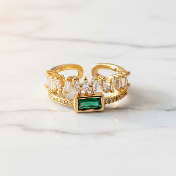 Double Band Emerald Baguette Ring