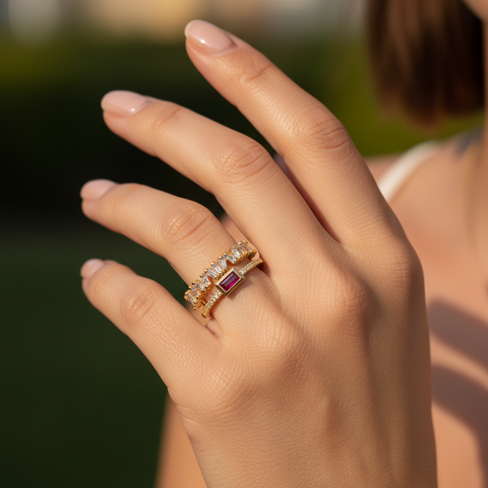 Double Band Ruby Baguette Ring