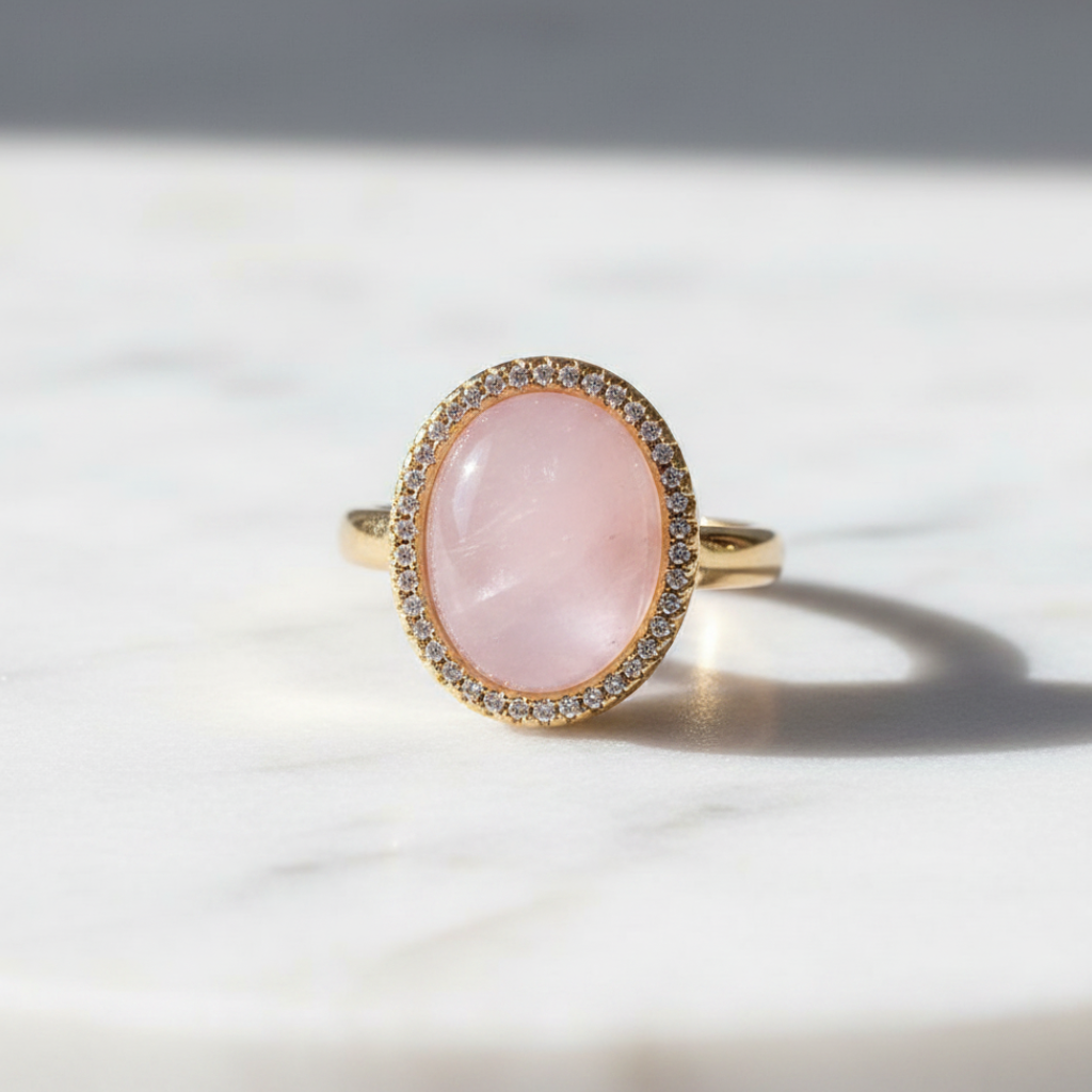Rose Quartz Ring - Gold Filled CZ Pave Cocktail Adjustable | The ...