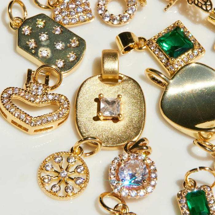 Gold Square Gemstone Charm - thechristyfcollection