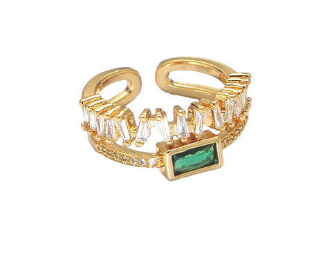 Double Band Emerald Baguette Ring