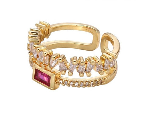 Double Band Ruby Baguette Ring