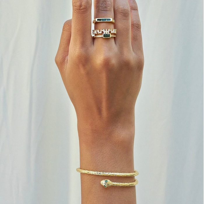 Double Band Emerald Baguette Ring